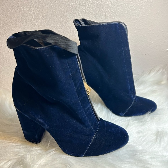 Zara Blue Velvet Zipper Ankle Boots Lace Up Heels Size 37EU /US7.5 - Picture 9 of 13